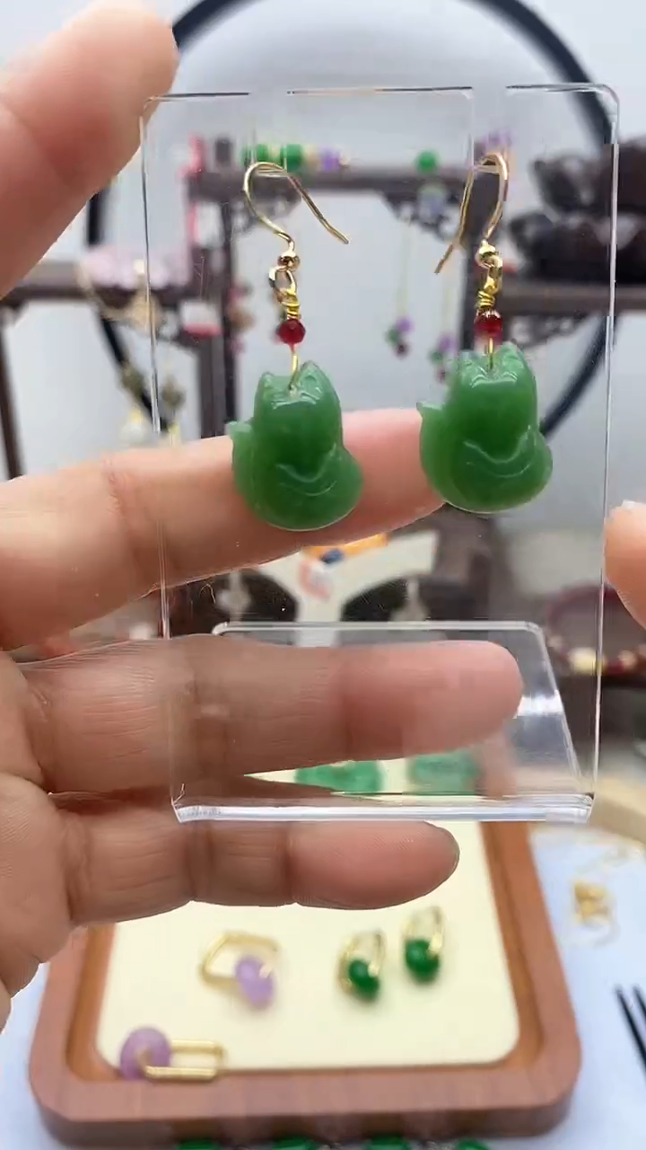 【闪购商品】和田玉耳坠银S925镀金镶嵌112