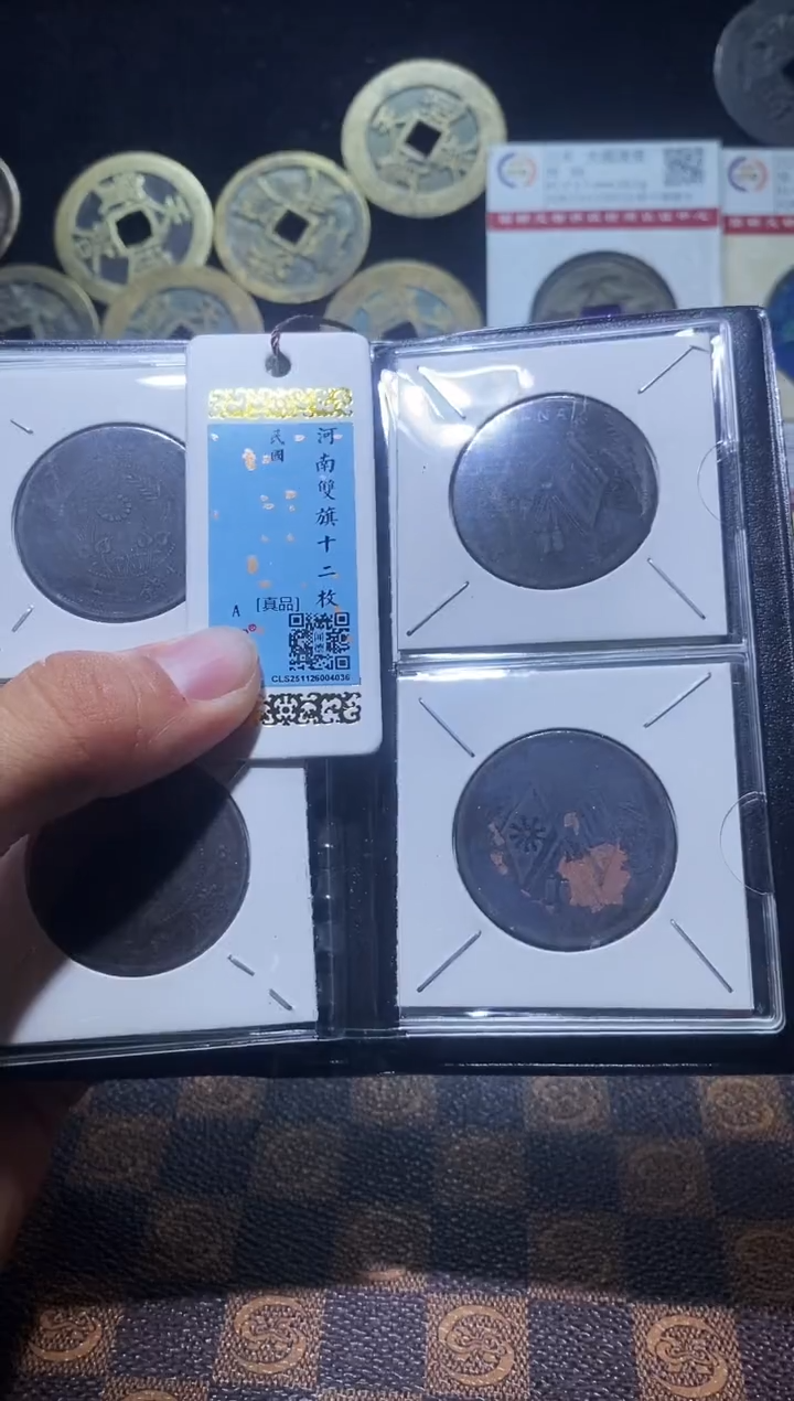 铜A119星龍精品河南双旗贰拾文十二枚册（黑漆古）