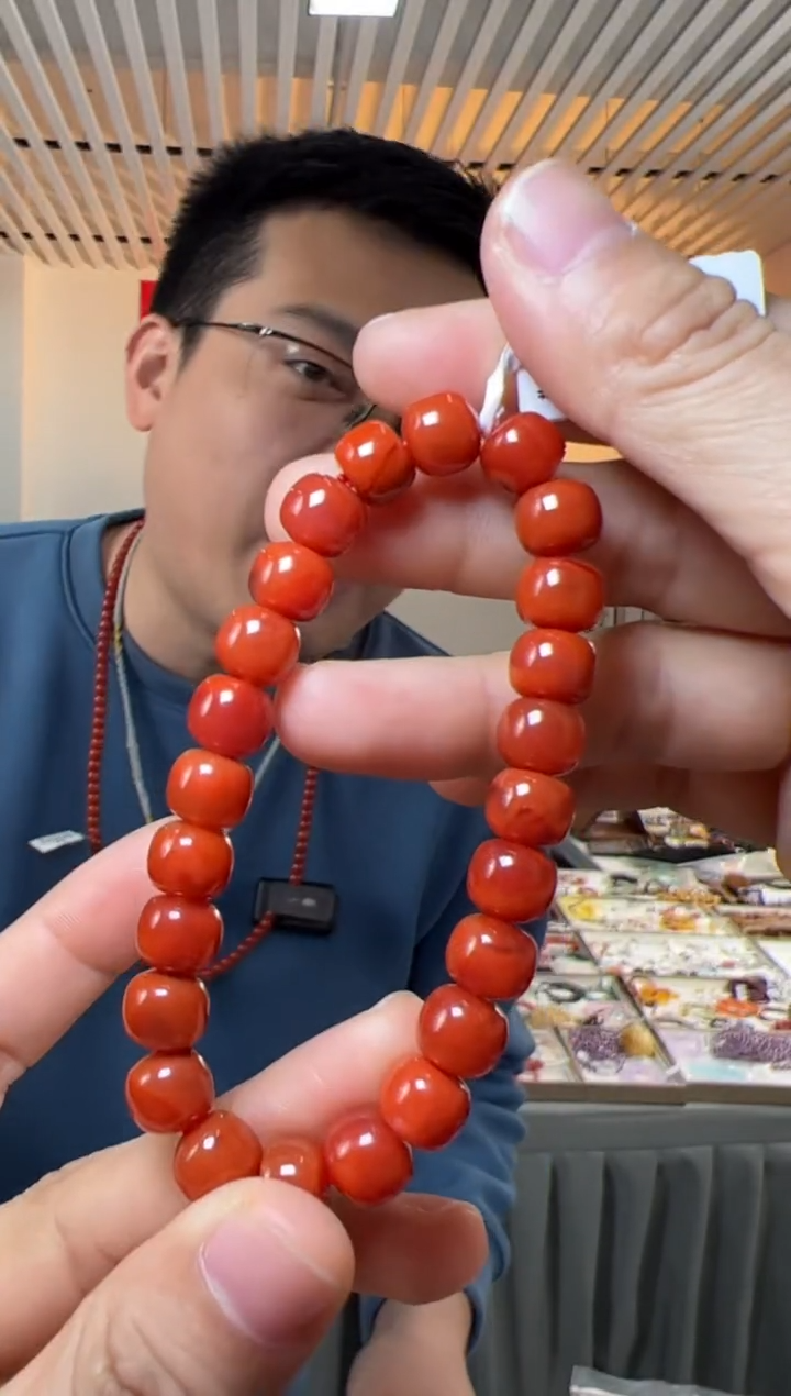 【闪购商品】南红玛瑙手串未镶嵌约8.5-9mm瓦西料南红满色柿子红