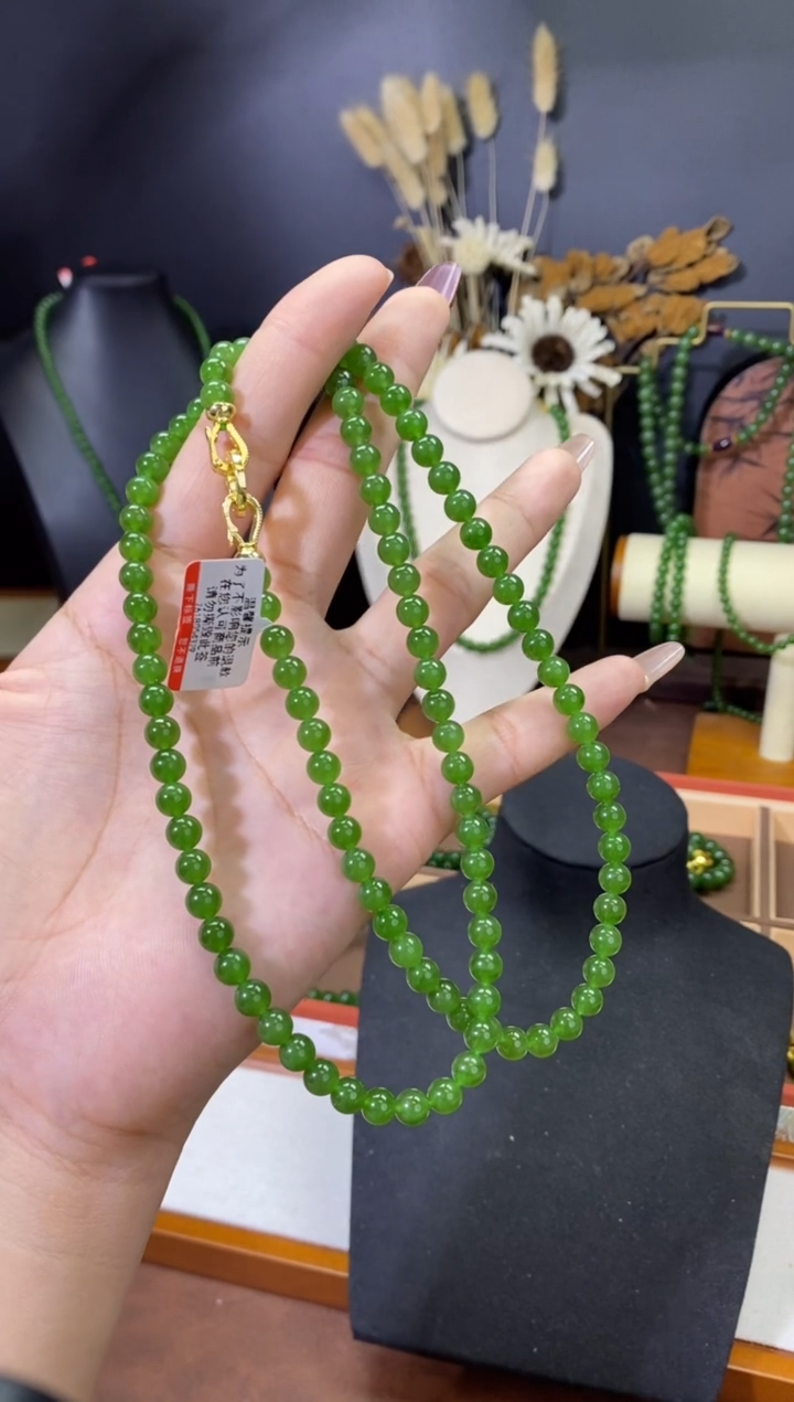 【闪购商品】和田玉（碧玉）颈饰未镶嵌6mm毛衣链