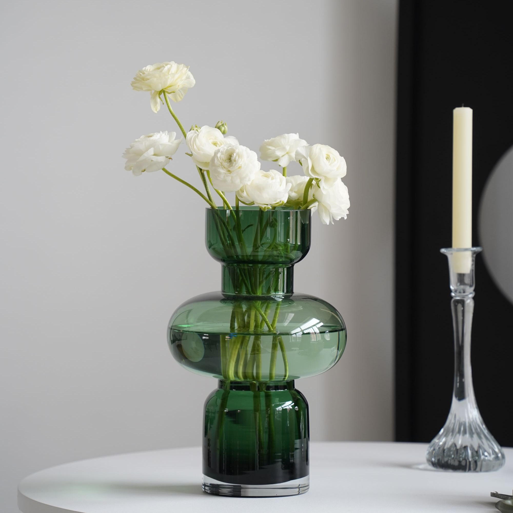 高30cm简约玻璃花瓶家居摆件绿色插花透明花器水养鲜花植物瓶