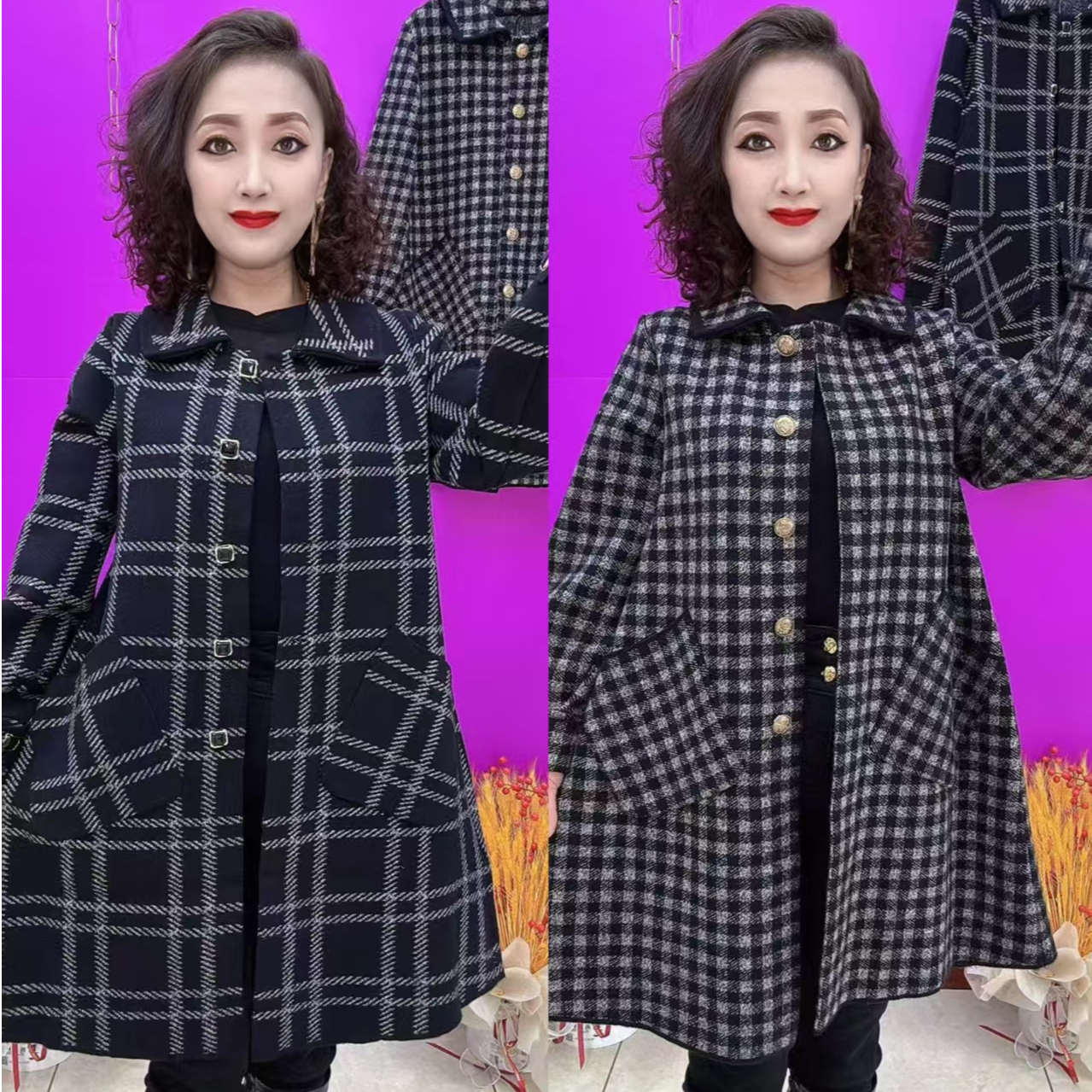 HUA时尚中长款方领外衣1115两版