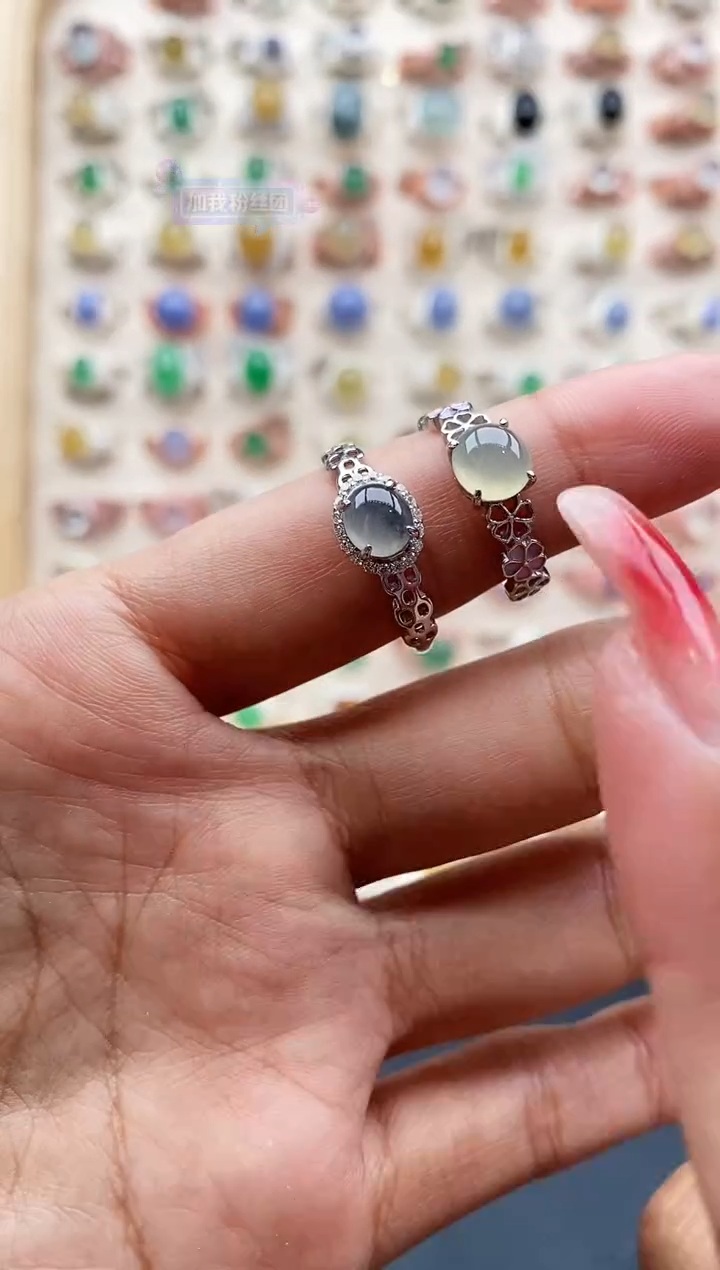 【闪购商品】翡翠戒指银S925镶嵌缅甸天然A货翡翠222  6+6