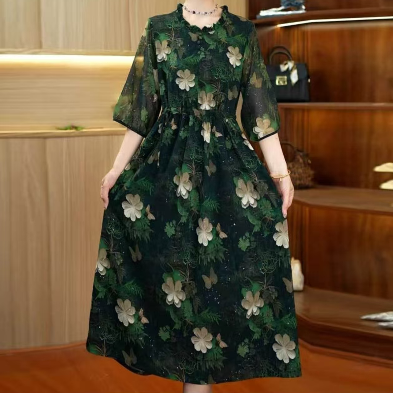 1026百合裙妈妈装高妈妈装洋气显瘦气质女装连衣裙