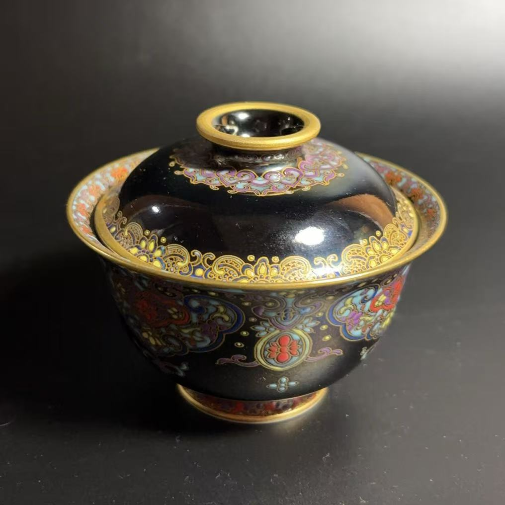 陶瓷/珐琅彩乌金釉二才盖碗高端陶瓷