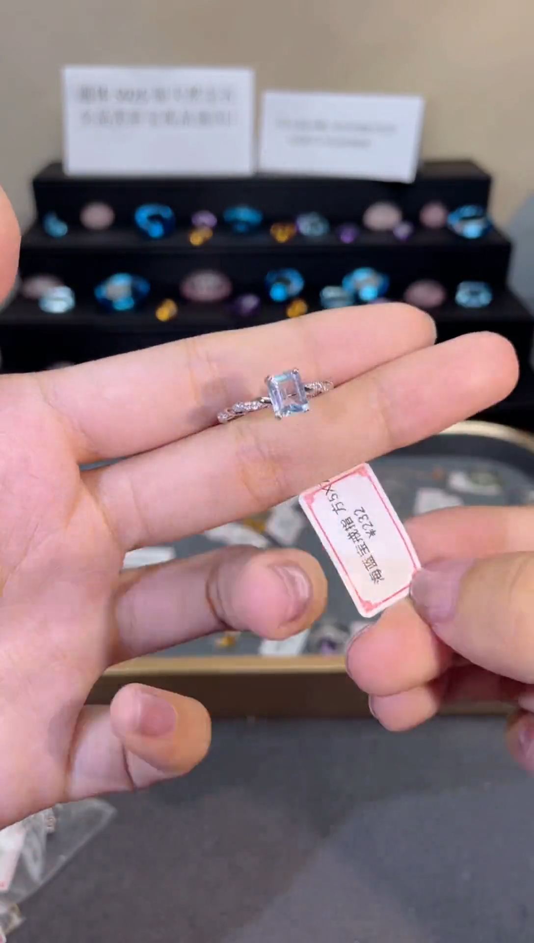 银S925镶嵌戒圈海蓝宝石天然宝石