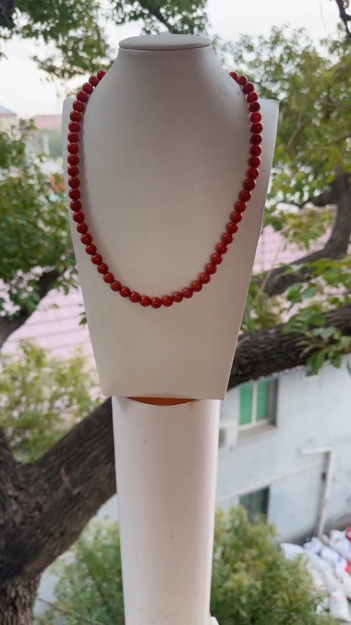 未镶嵌多样性发一件南红玛瑙【云端】颈链柿锦红9mm保山圆珠锁骨链