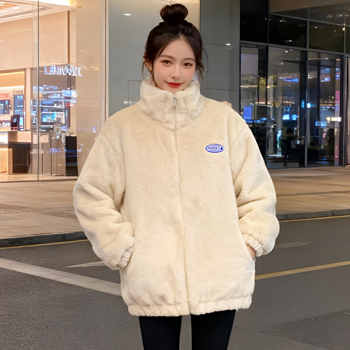 F2025新款宽松仿兔毛棉衣加厚毛毛外套毛绒绒外套女冬款保暖棉服