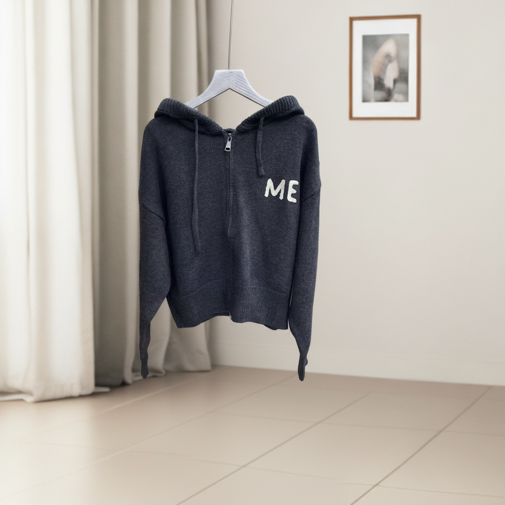 2352连帽拉链软糯长袖针织开衫时尚气质帽衫休闲