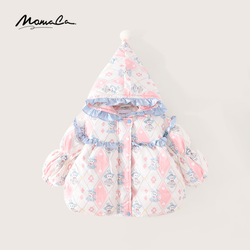 MOMOCO冬季新款女童可爱花边带帽时尚羽绒服保暖外套75830101193
