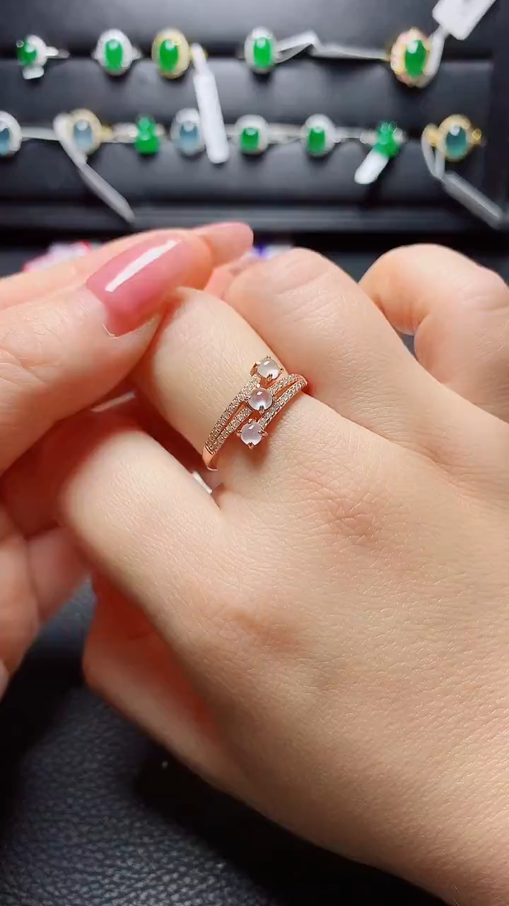 银S925镶嵌戒指翡翠  天然翡翠A货s925银镶