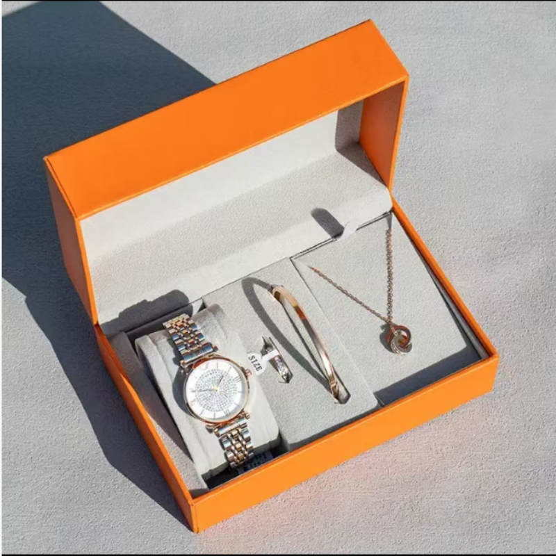 时尚经典款满天星女士钢带间金腕表组合装