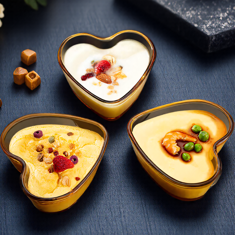 高颜值心形玻璃蒸蛋碗家用耐高温蒸鸡蛋羹水蛋蒸碗烘焙甜品布丁碗