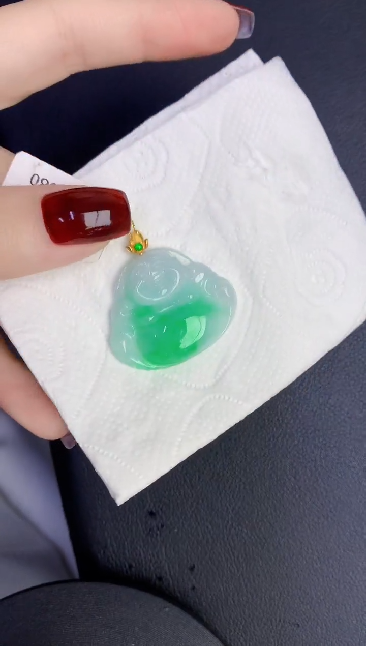 颈饰18K金镶嵌翡翠缅甸天然翡翠A货