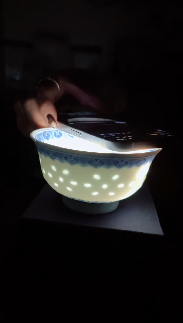 碗陶瓷绿稀4英寸青花玲珑碗+礼盒