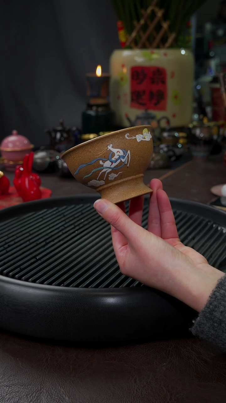 【闪购商品】杯【宜景窑紫砂鎏金】手绘段泥九色鹿杯子