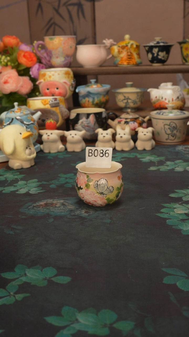 石一  绣球花花口品茗杯086