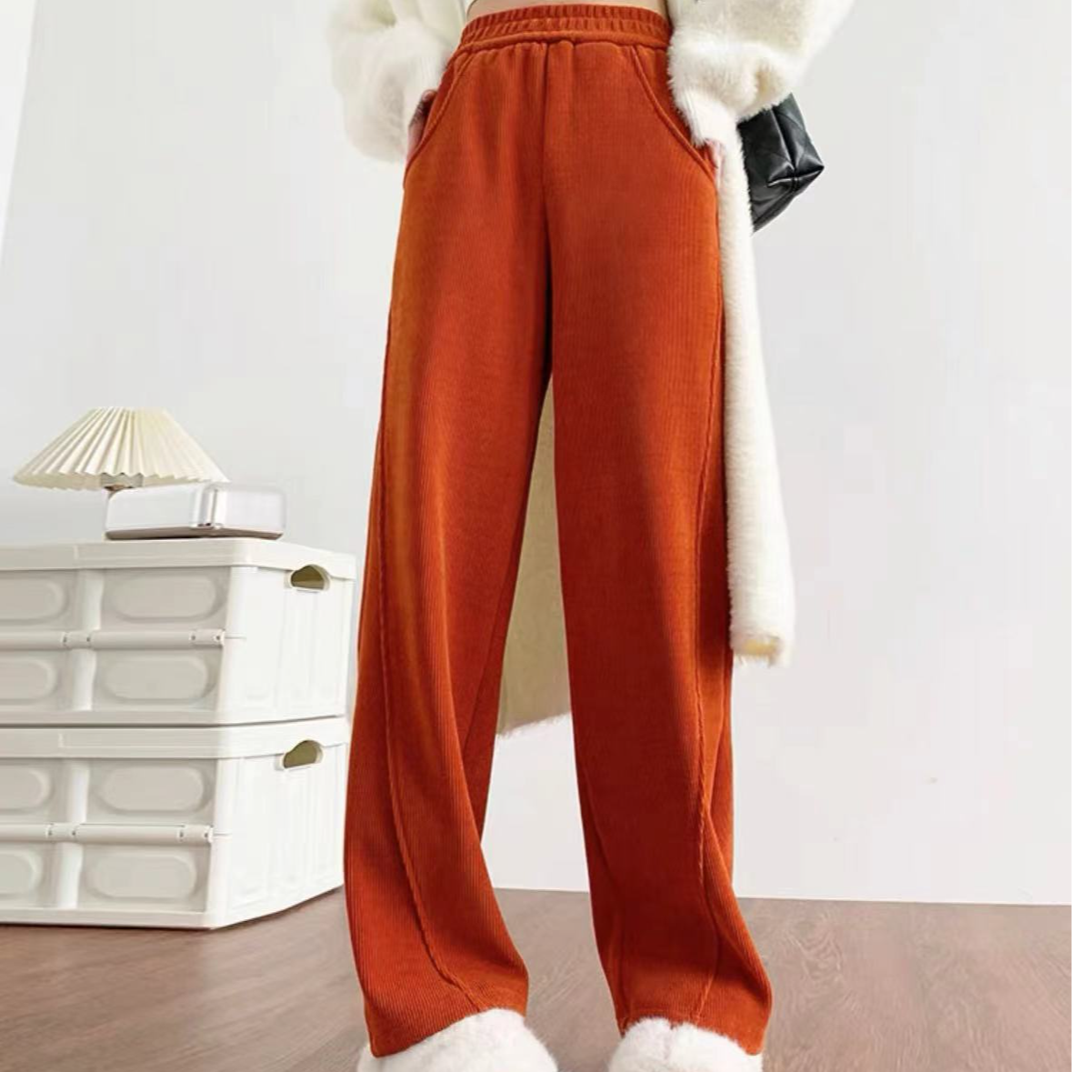 8046-雪尼尔（橘色）灯芯绒直筒香蕉裤