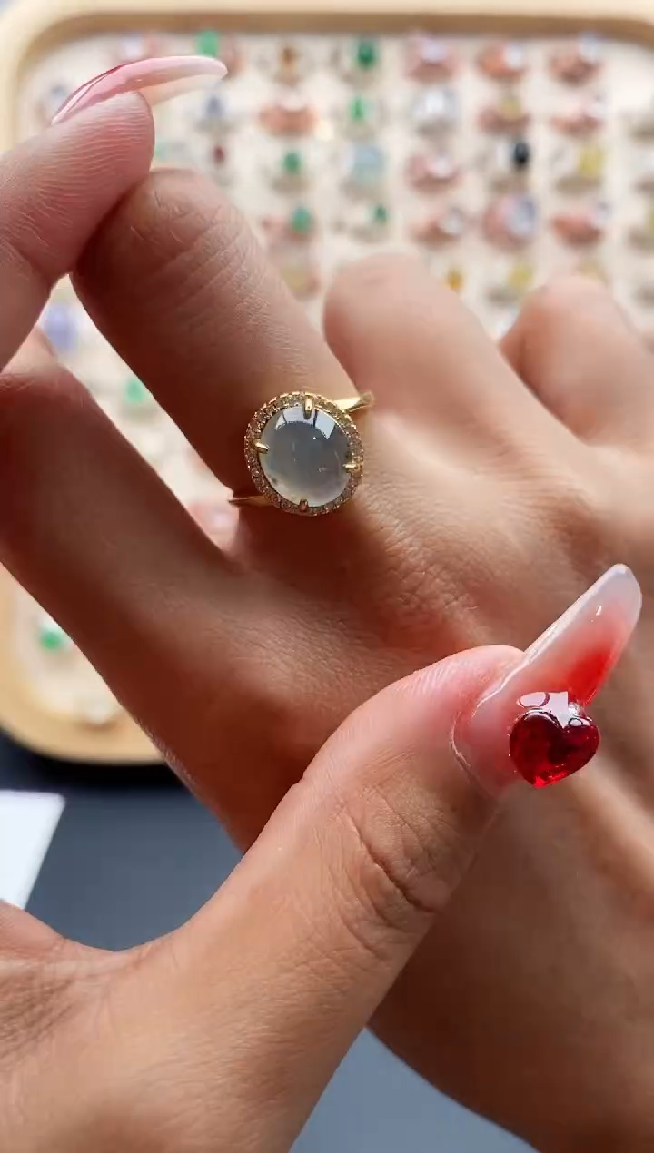 【闪购商品】翡翠戒指银S925镶嵌缅甸天然A货翡翠111 9+10