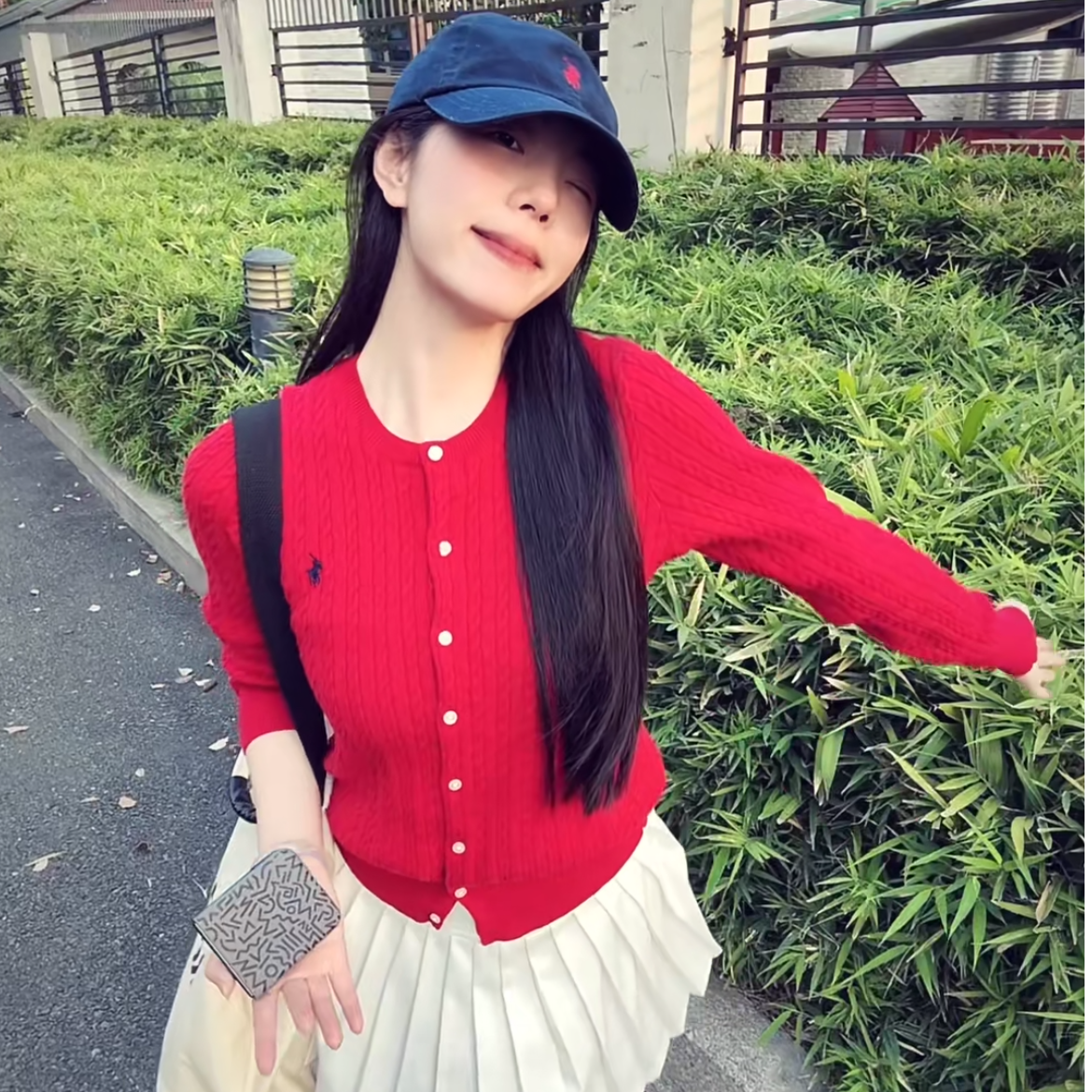 ManLing-DS005圆领纯色小马刺绣logo针织开衫长袖