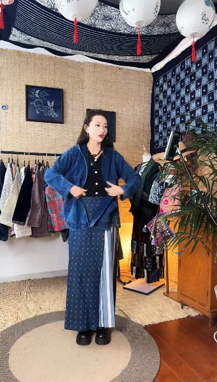 【闪购商品】设计师款蓝条纹AB裤裙