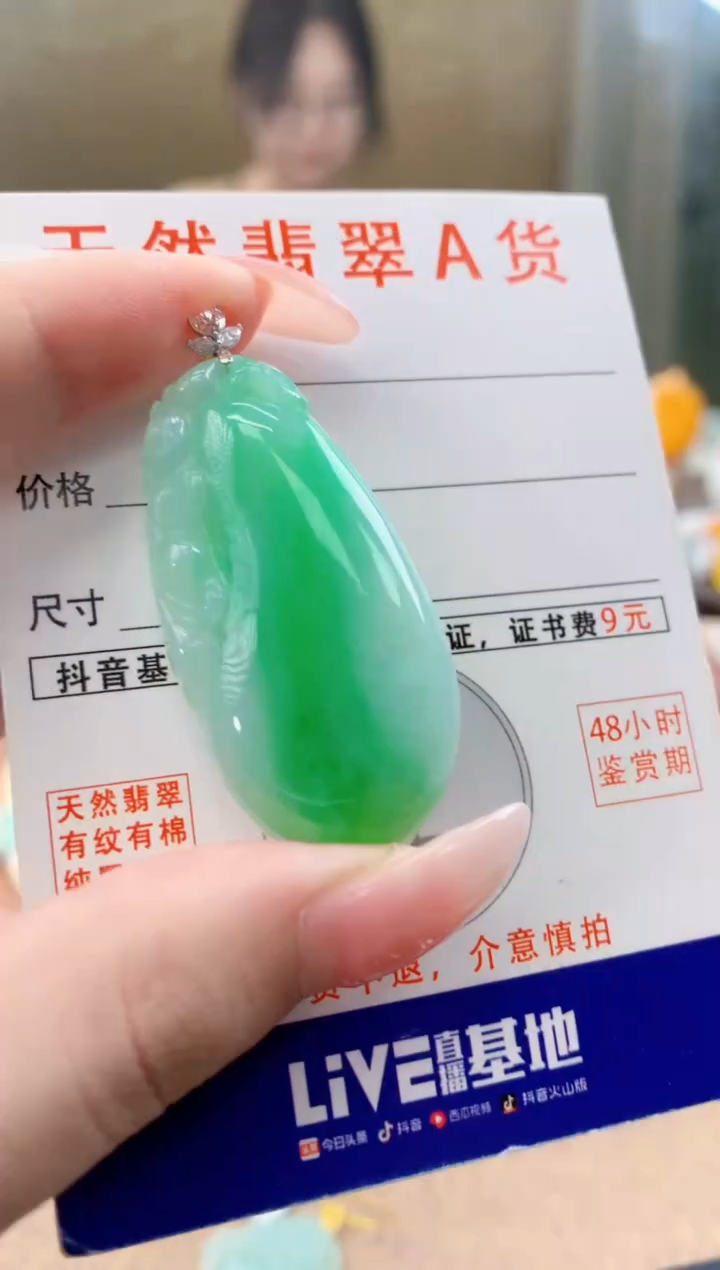 颈饰18K金镶嵌翡翠天然A货翡翠挂件