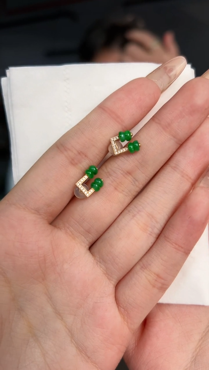 【闪购商品】翡翠耳饰18K金镶嵌缅料A货/支持复检/一件