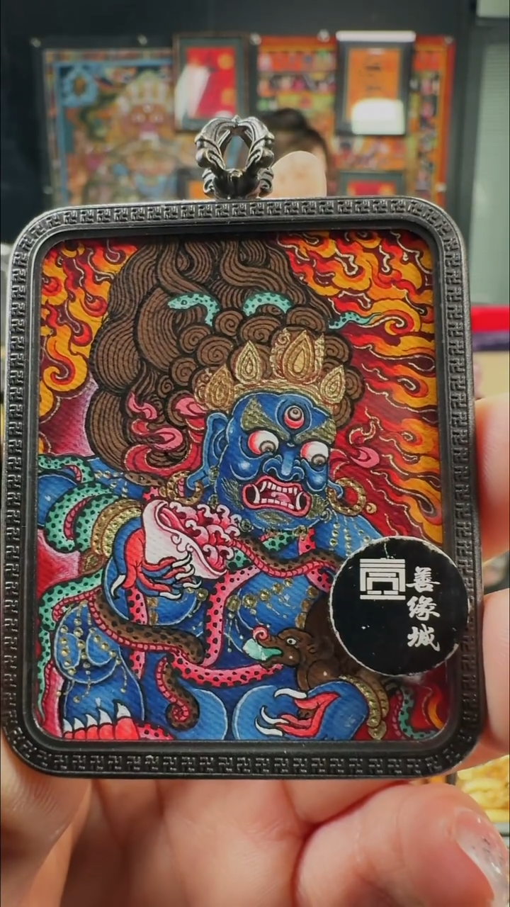 吊坠壹善缘城手绘唐卡黑C