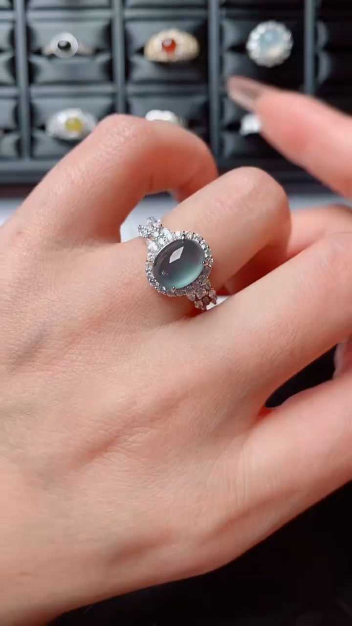 银S925镶嵌戒指翡翠...