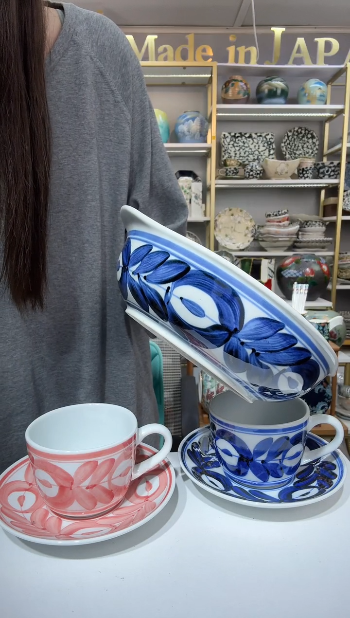 陶瓷蓝海草双耳钵17cm（微瑕有黑点）