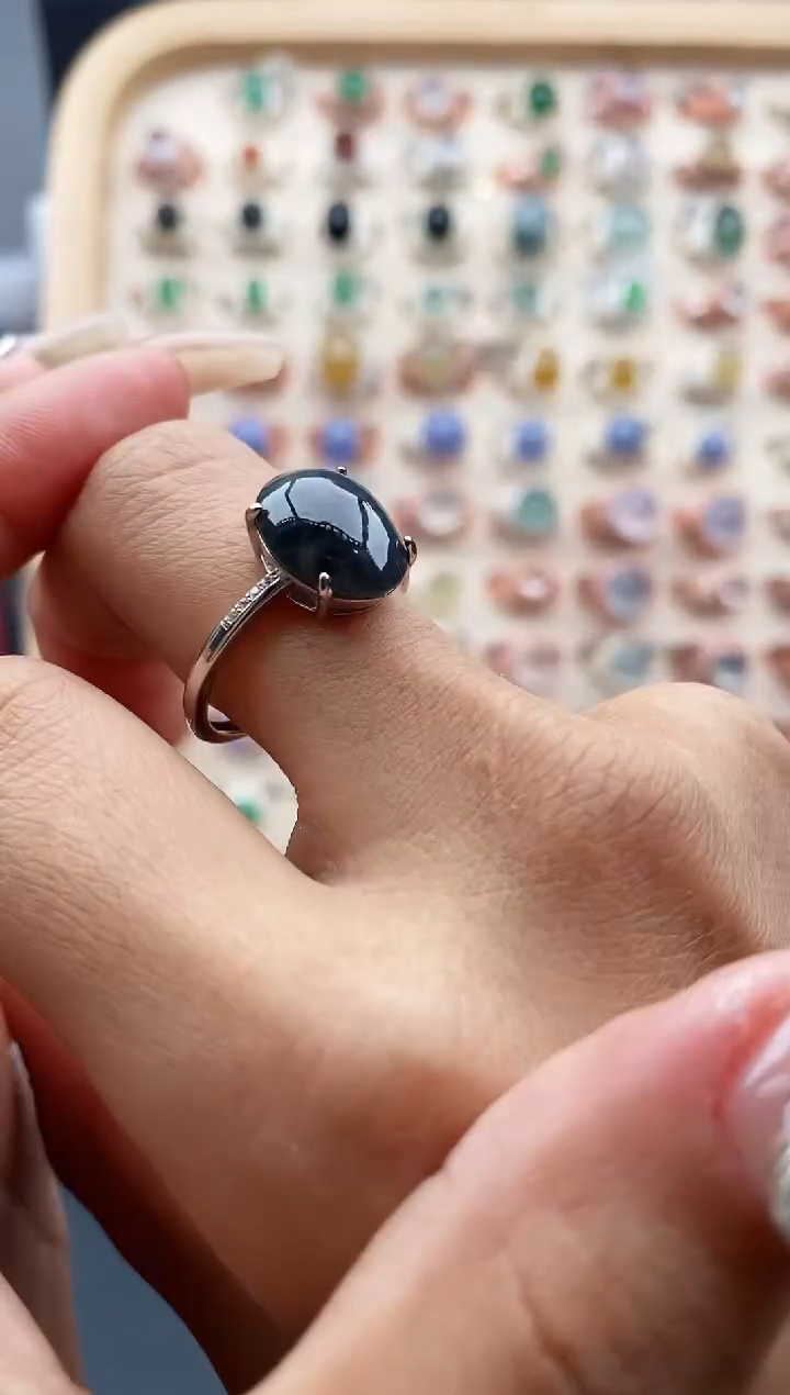 【闪购商品】翡翠戒指银S925镶嵌缅甸天然A货翡翠333  4+2