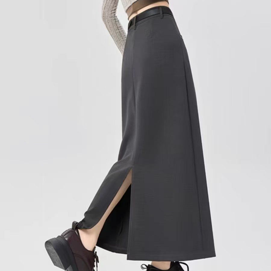 口袋包臀裙纯色半身裙直筒垂感半裙宽松休闲薄款春夏百搭秋季