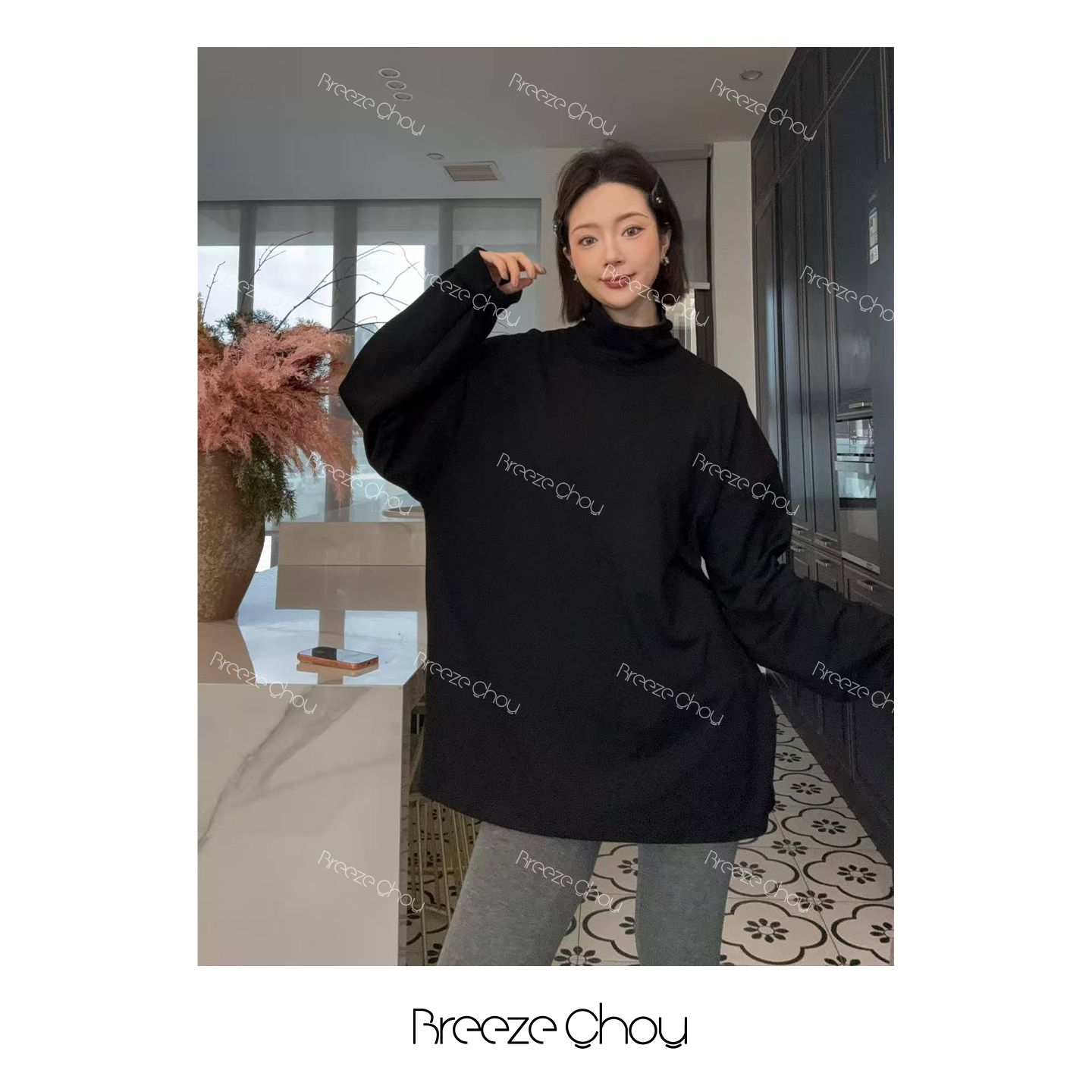 Breeze Chou黑色高领长袖加厚打底衫2025秋冬长袖T恤