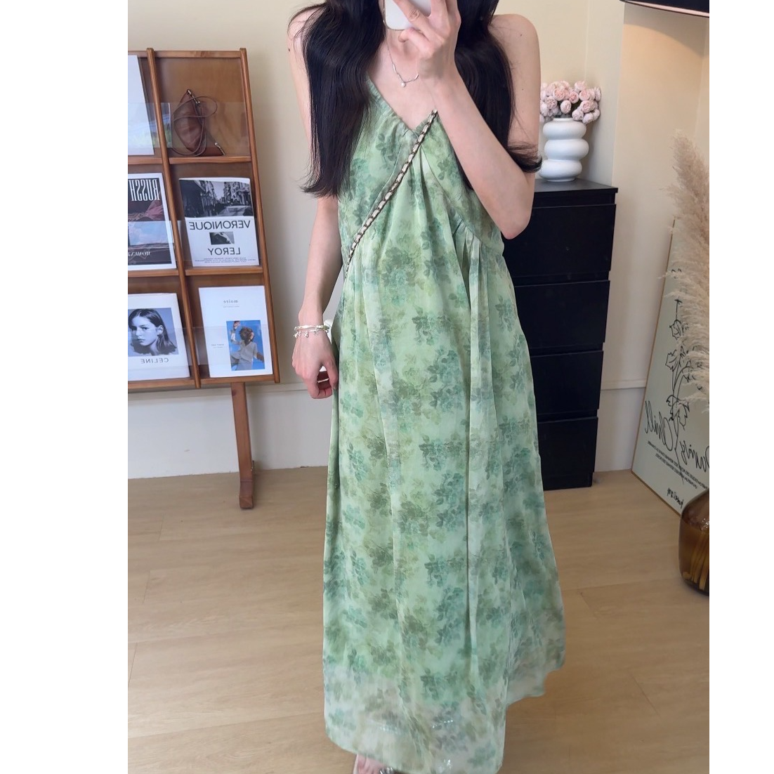 2025春夏上新初恋清纯感飘逸天花板半熟青柠吊带裙