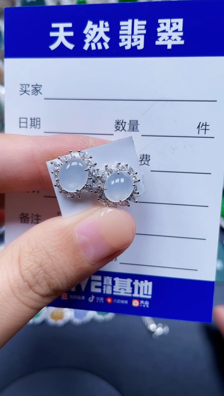 银S925镶嵌翡翠耳饰246