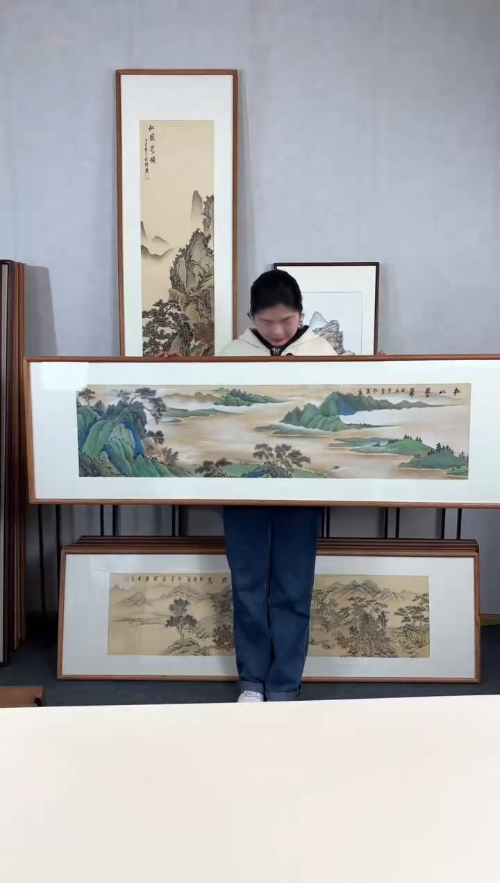 【闪购商品】国画手绘*松山叠翠*52*172cm实木框