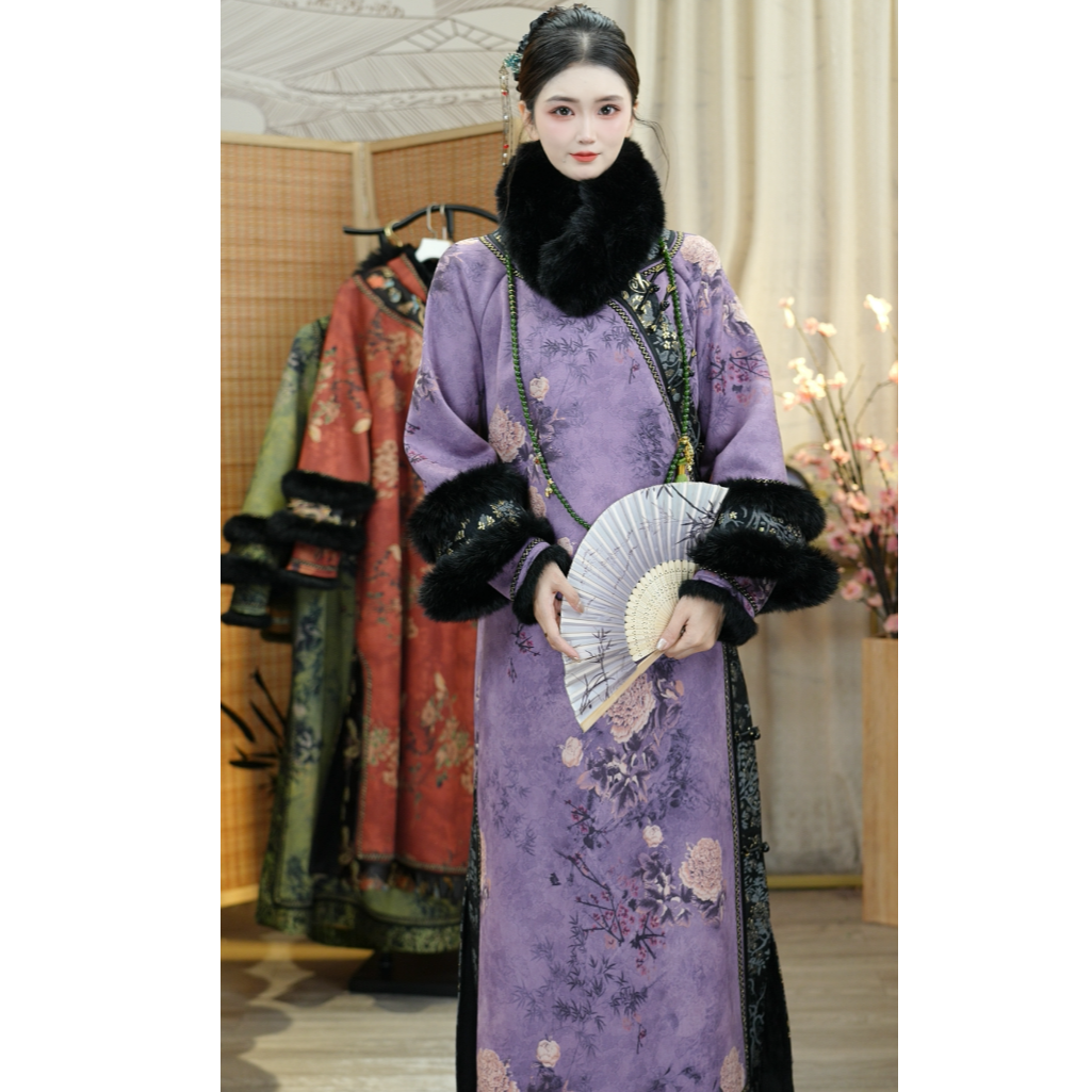 微岚熙2025冬季新款烟紫民族风加绒复古日常女装旗袍（5915）