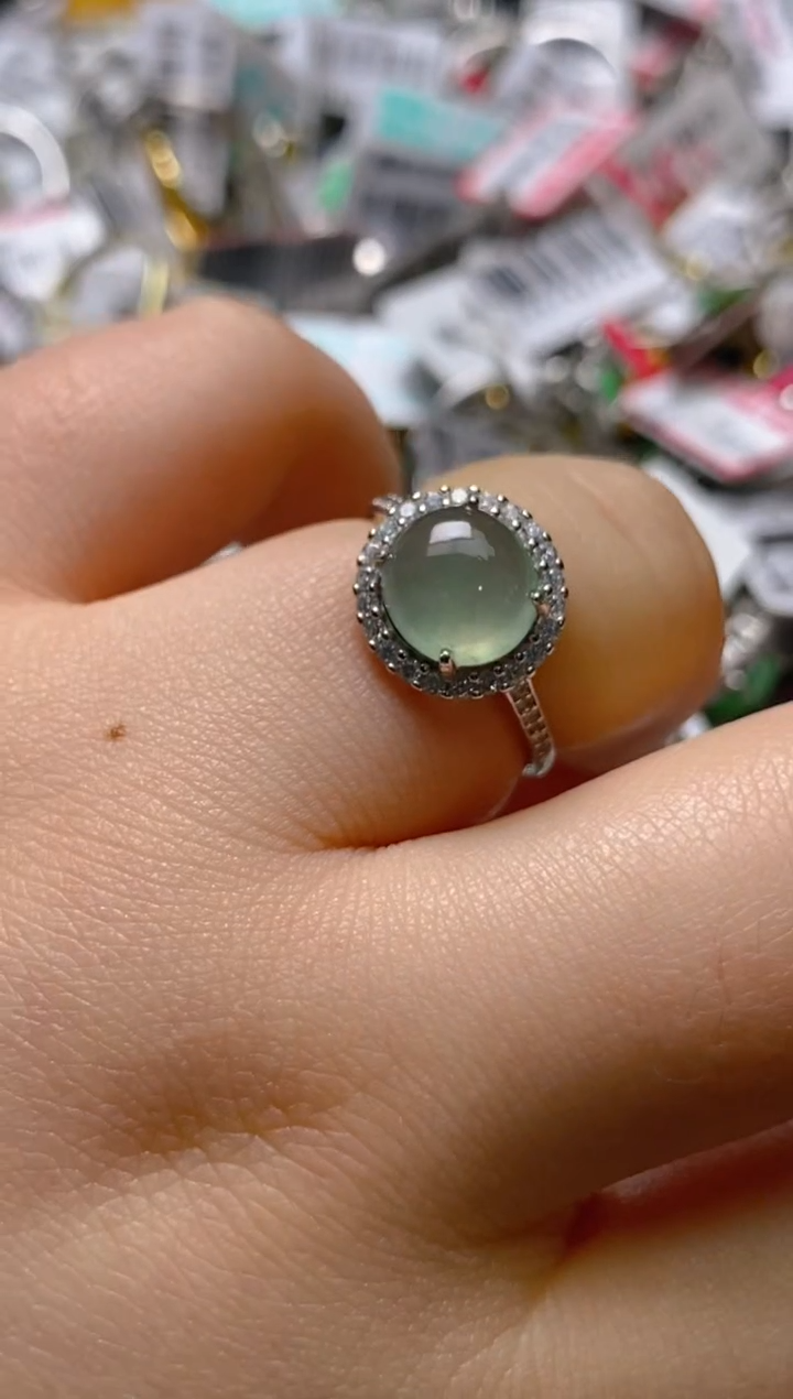 银S925镶嵌戒指翡翠百内无证书