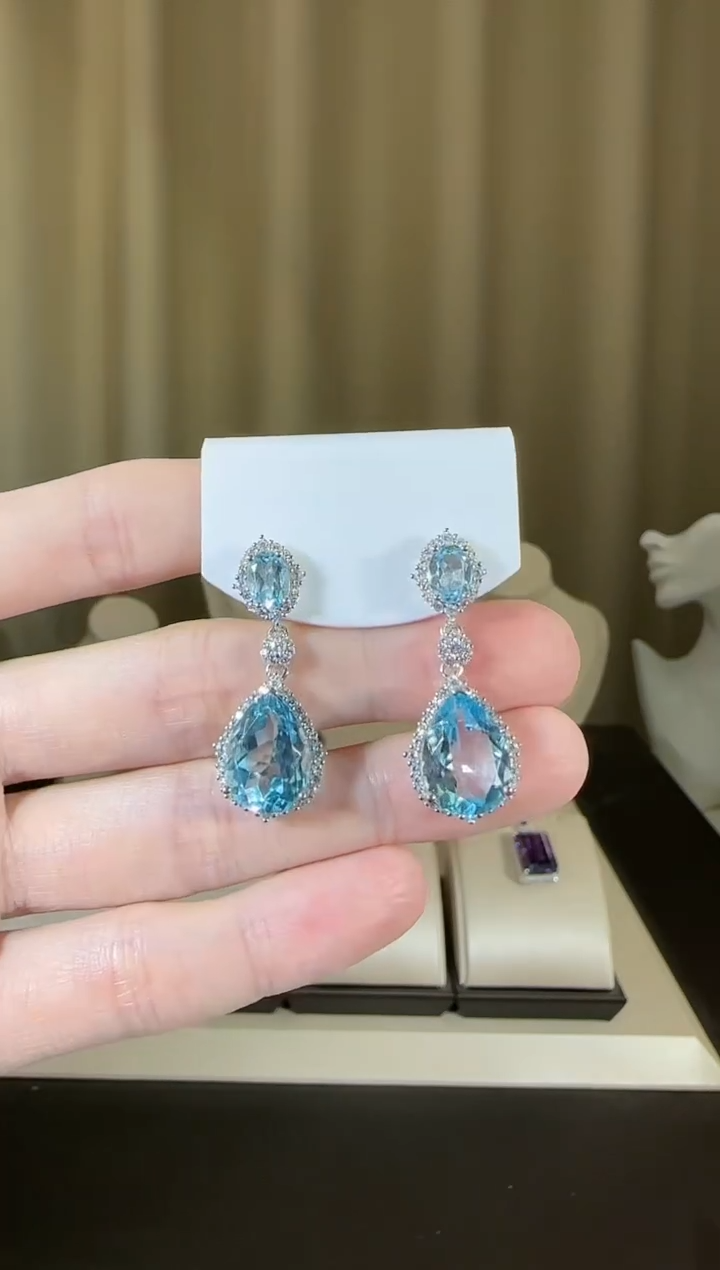 【闪购商品】托帕石耳饰银S925镶嵌10*15mm耳坠