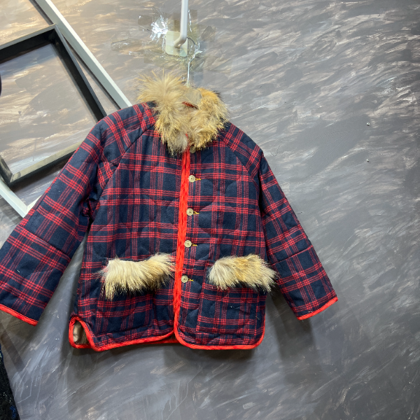 念北穿搭文艺设计感休闲百搭绗棉红蓝格棉衣外套