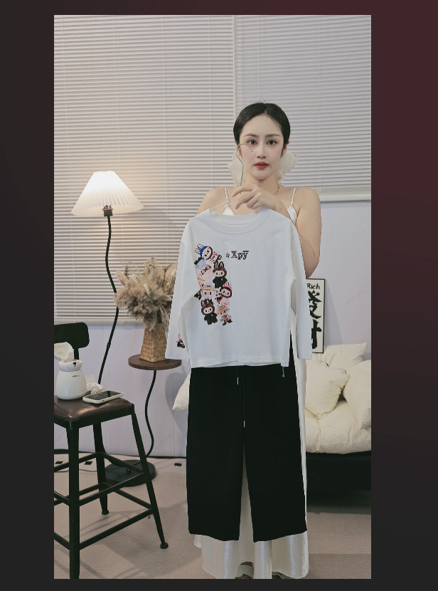 亲子时尚白色长袖打底衫休闲百搭黑色卫裤套装