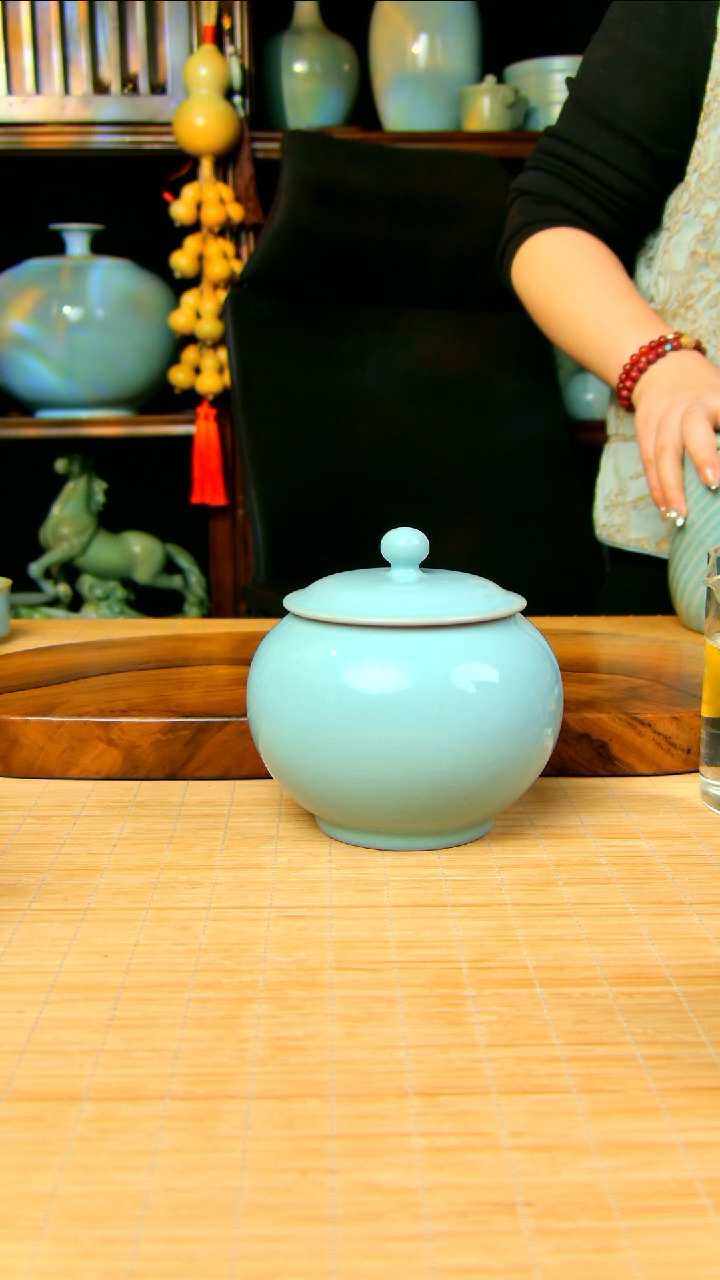 【闪购商品】瓷片天青全手工茶叶罐