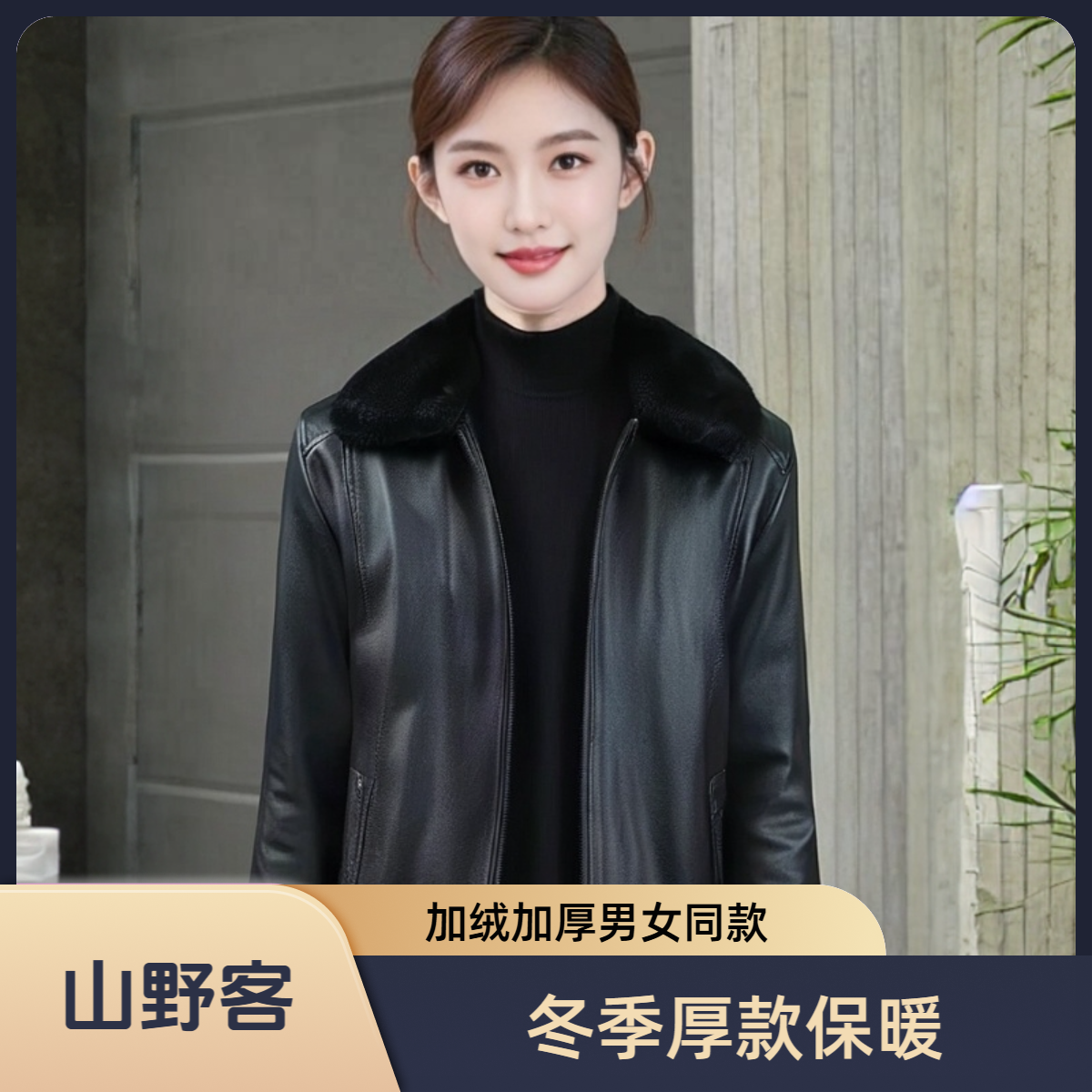 【山野客】男女同款冬季新款毛领可拆卸翻领保暖皮衣外套#7063