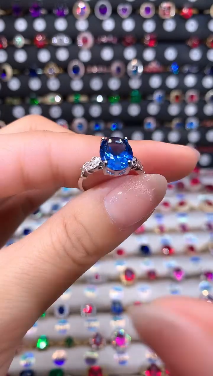 【闪购商品】蓝宝石戒指银S925镶嵌911矢车菊白