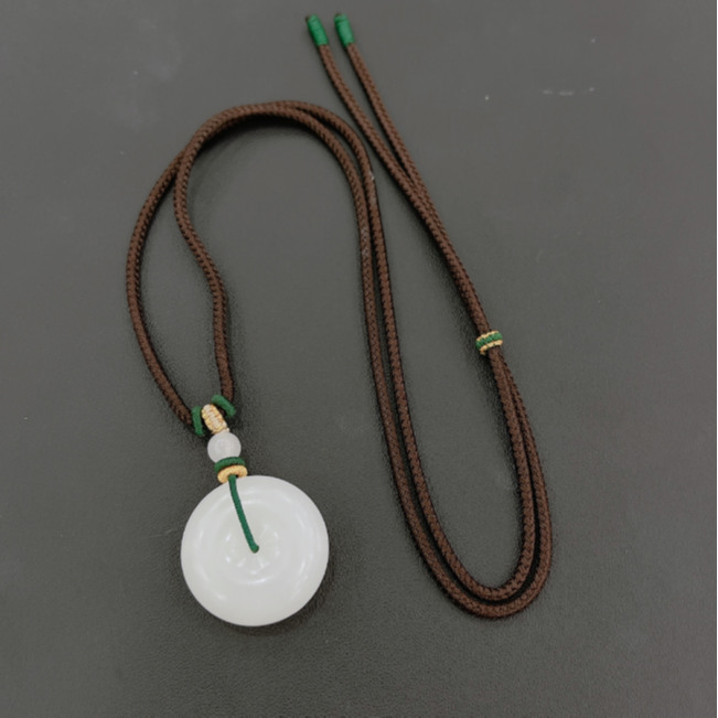 和田玉白玉平安扣绑绳吊坠