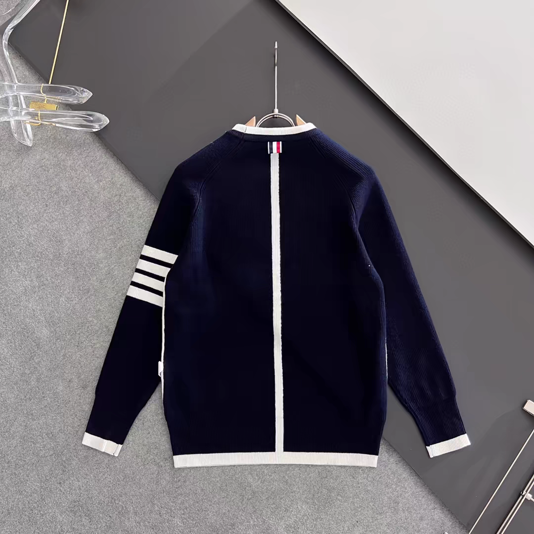 四杠纯色毛衣男款保暖时尚百搭秋冬休闲情侣撞色韩版潮流