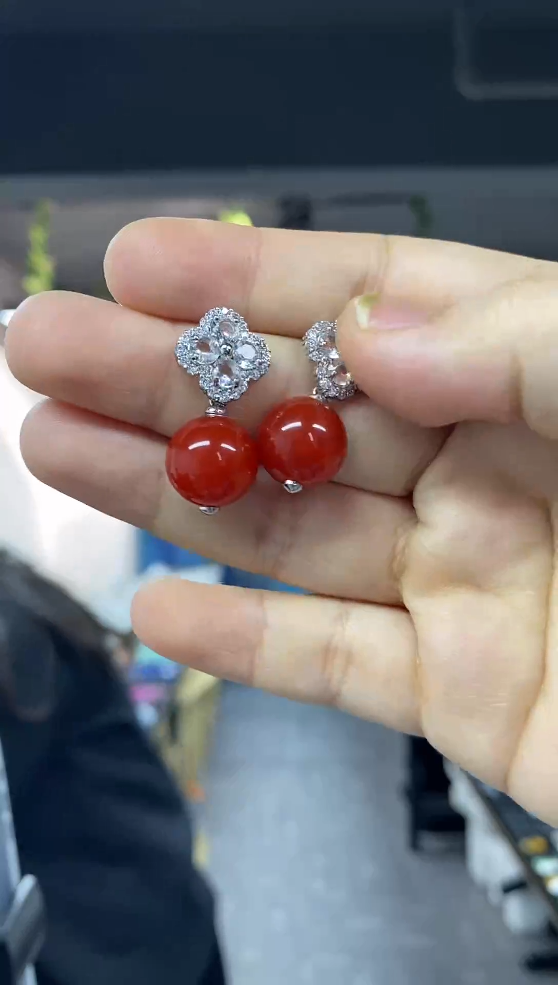 银S925镶嵌南红玛瑙耳饰多样性发其一颜色微差