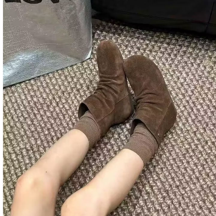 秋冬新款加绒棉靴平底勃肯短靴女