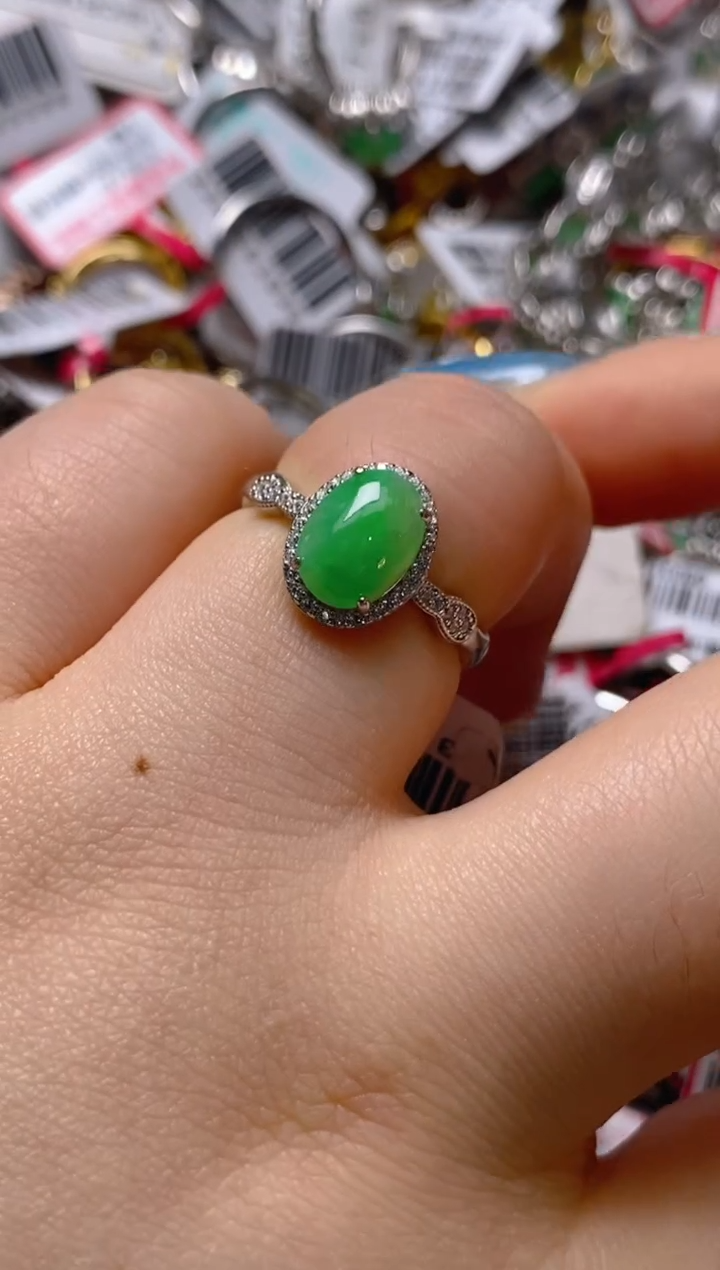 银S925镶嵌戒指翡翠百内无证书