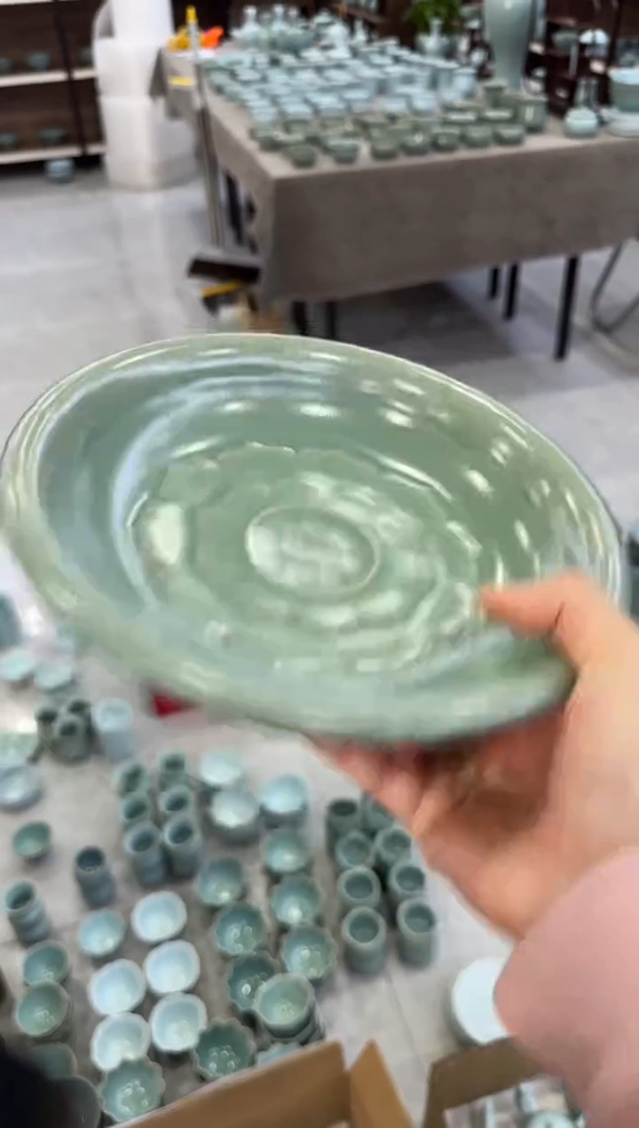 【闪购商品】杯仿古翡翠绿高足果盘大瑕